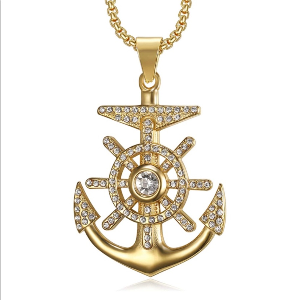18k Gold Plated Nautical Anchor 24 inch chain - Picture 2 of 5